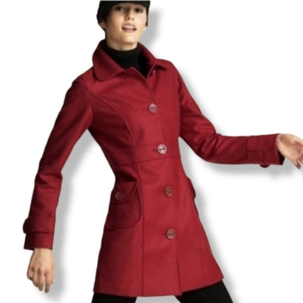 Anthropologie Burgundy Pea Coat